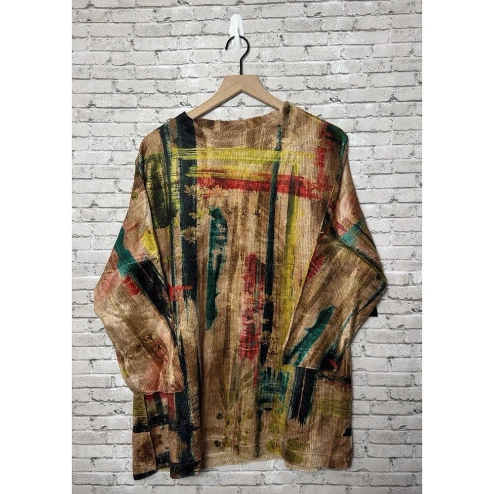 Ali Miles Round Neck Tunic Top L Multicolor Chenille Knit Floral Abstract NWT - Picture 2 of 7